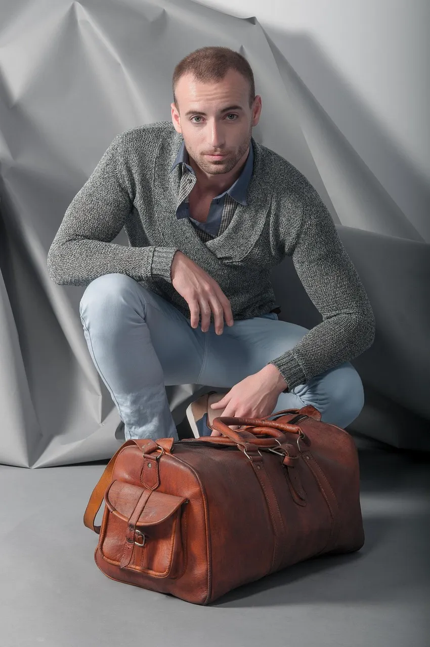 Blue Leather Messenger Bag