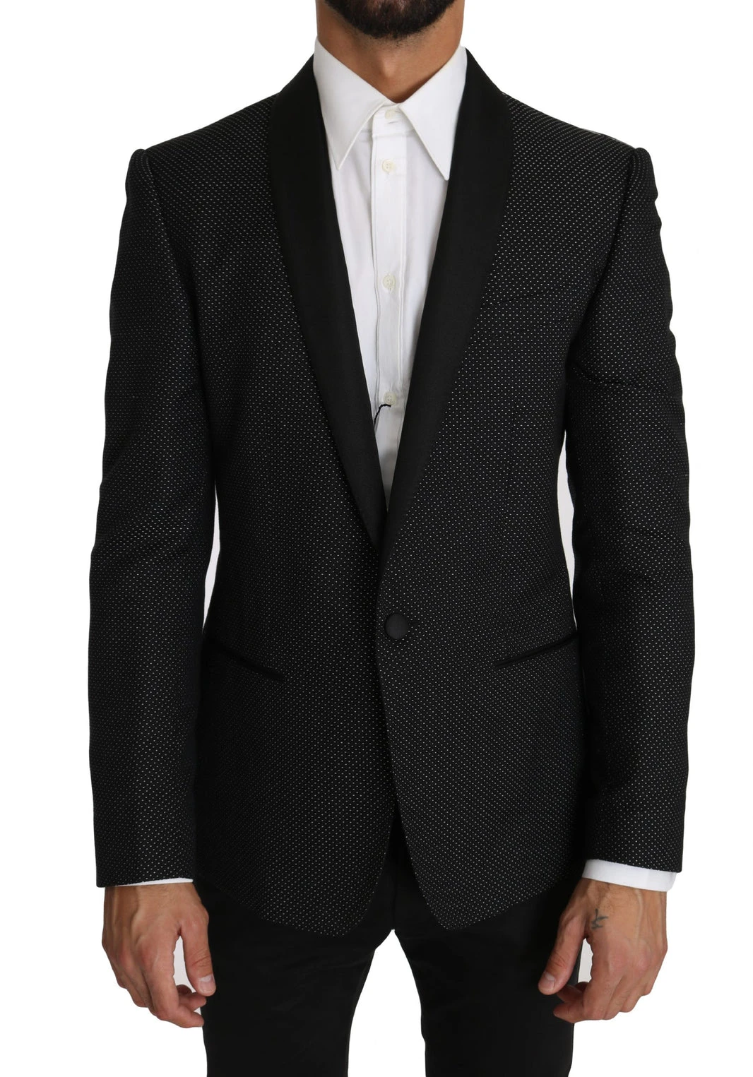 Black Cotton Dotted Pattern Blazer
