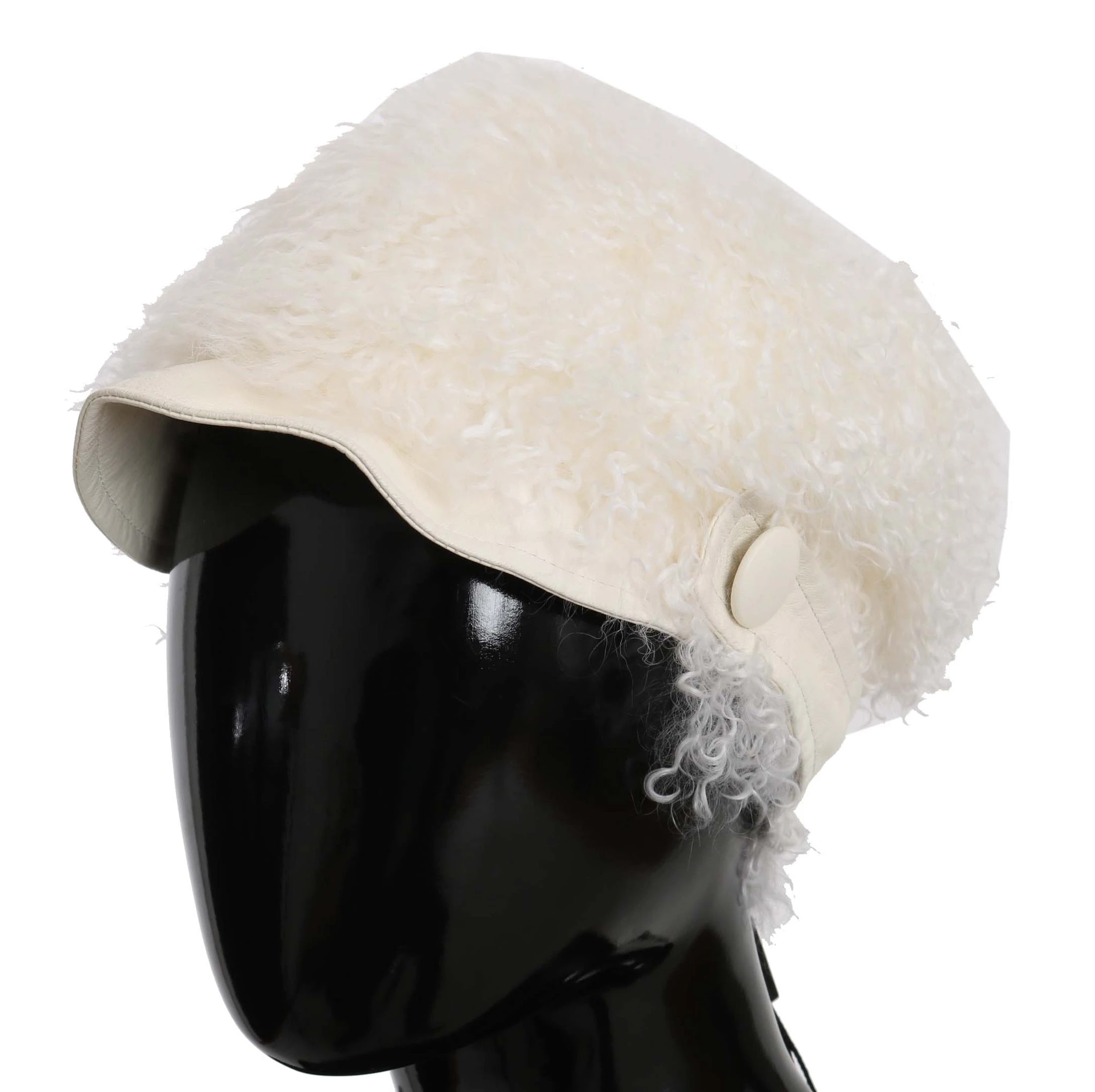 Beige Tibet Lamb Fur Gatsby Cap Women Hat