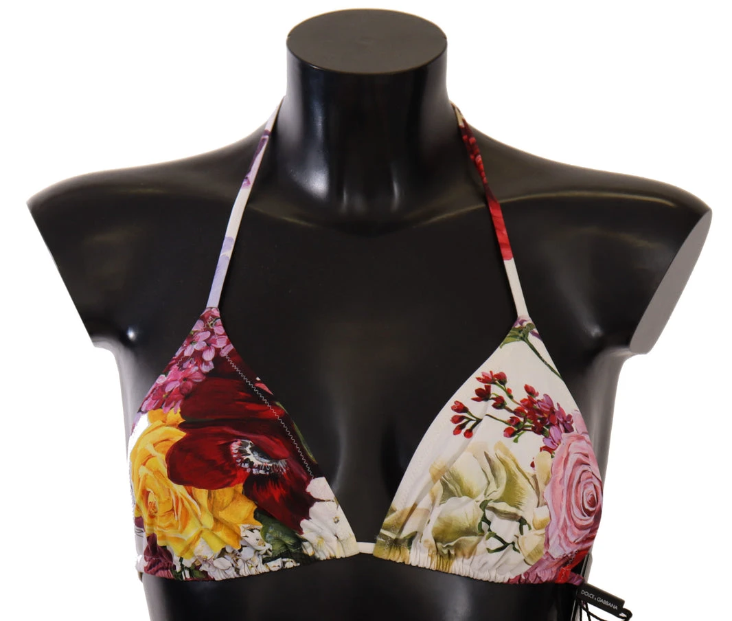 White Floral Print Swimsuit Bikini Top Swimwear