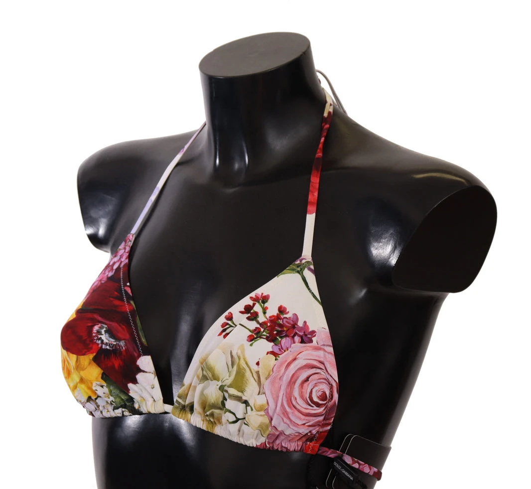 White Floral Print Swimsuit Bikini Top Swimwear