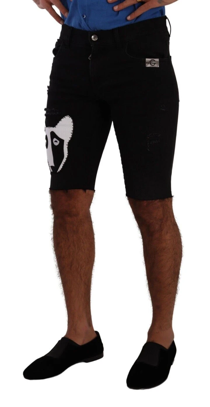 Black Dog Patch Cotton Stretch Men Skinny Shorts