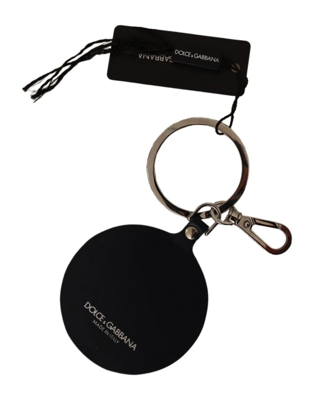 Black Leather Fish Metal Silver Tone Keyring Keychain