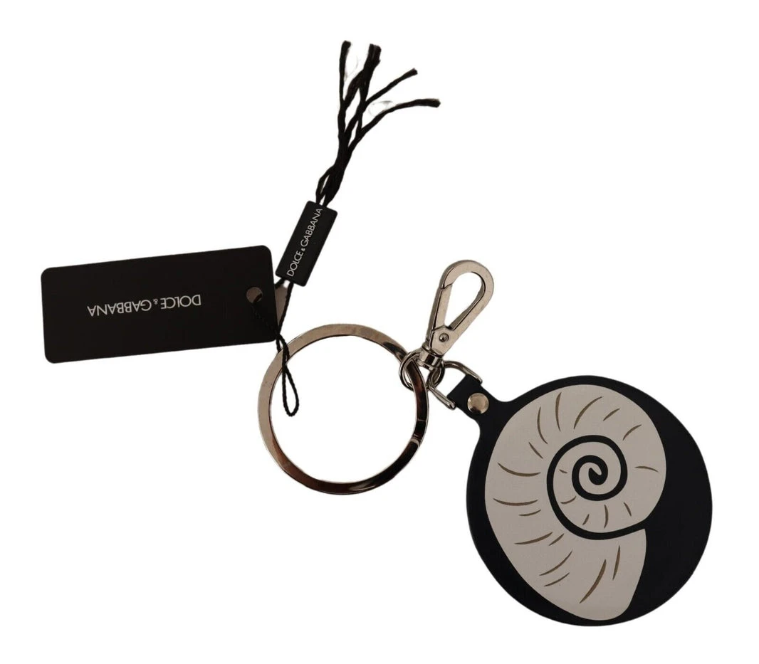 Black Leather Snail Metal Silver Tone Keyring Keychain