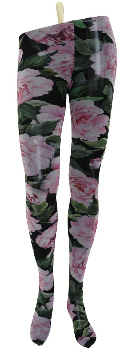 Black Floral Print Stockings Nylon Tights