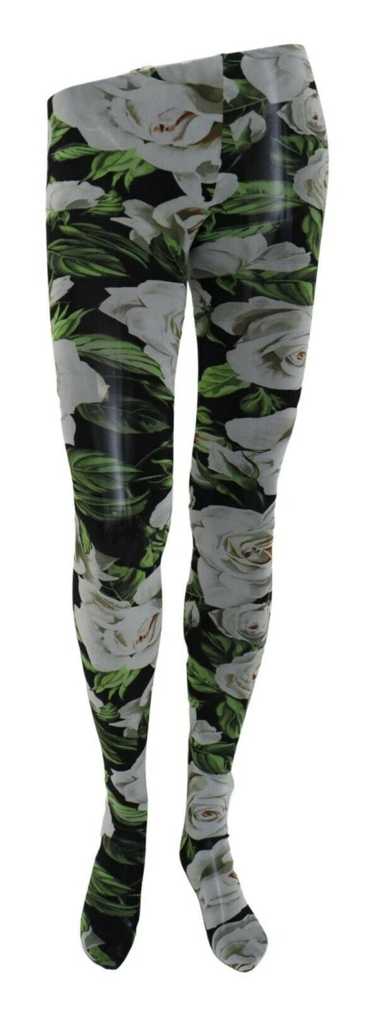 Black Floral Print Nylon Stockings