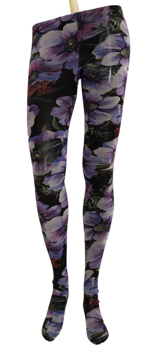 Black Floral Print Tights Nylon Stockings