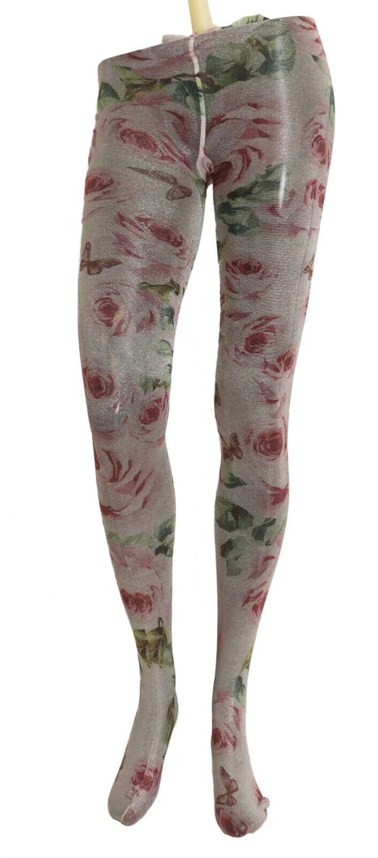 White Floral Print Stockings Nylon Tights