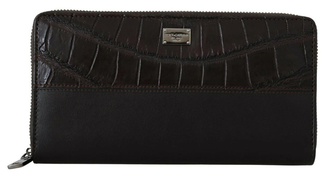 Brown Zip Around Continental Clutch Exotic Leather Wallet