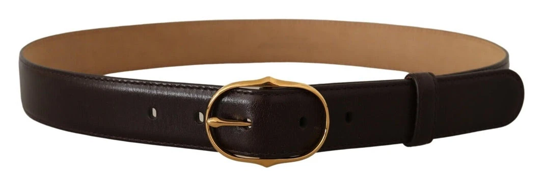 Brown Leather Gold Metal Oval Buckle Belt